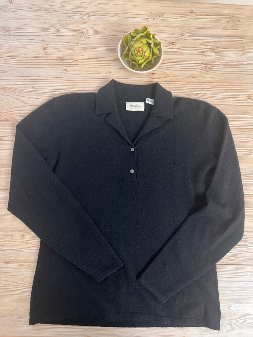 Neiman Marcus Exclusive 100% Cashmere Black Polo Sweater XL - Picture 4 of 7